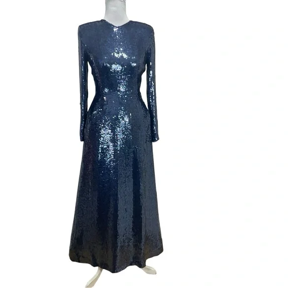 Vintage John Anthony Elegant Blue Sequin Evening Gown - Picture 11 of 15